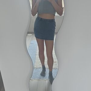 Denim Elastic-Waist Mini Skirt - Blue